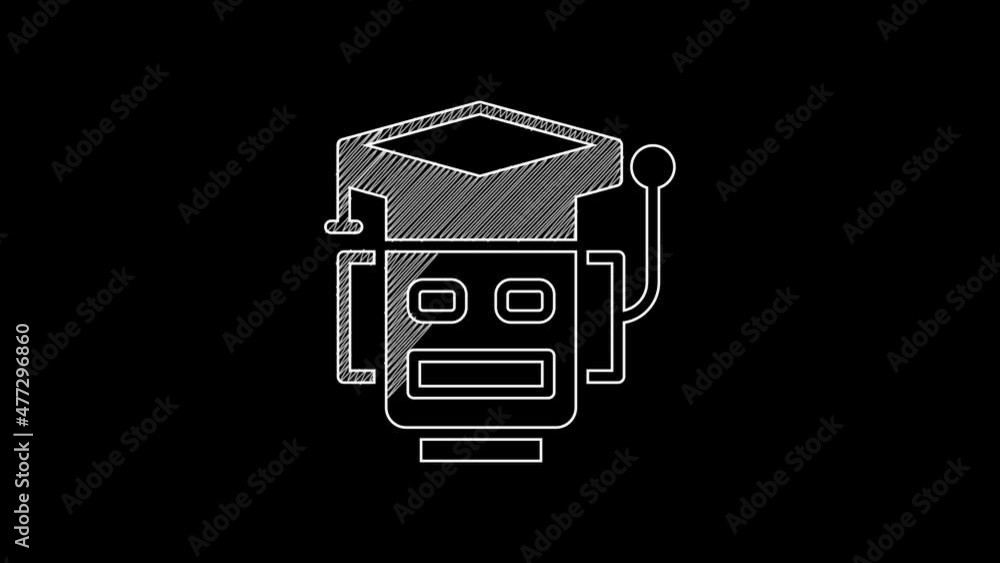Poster white line robot icon isolated on black background. artificial intelligence, machine learning, cloud