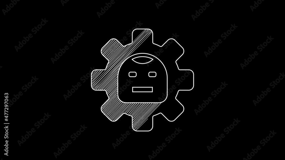 Poster white line robot icon isolated on black background. artificial intelligence, machine learning, cloud