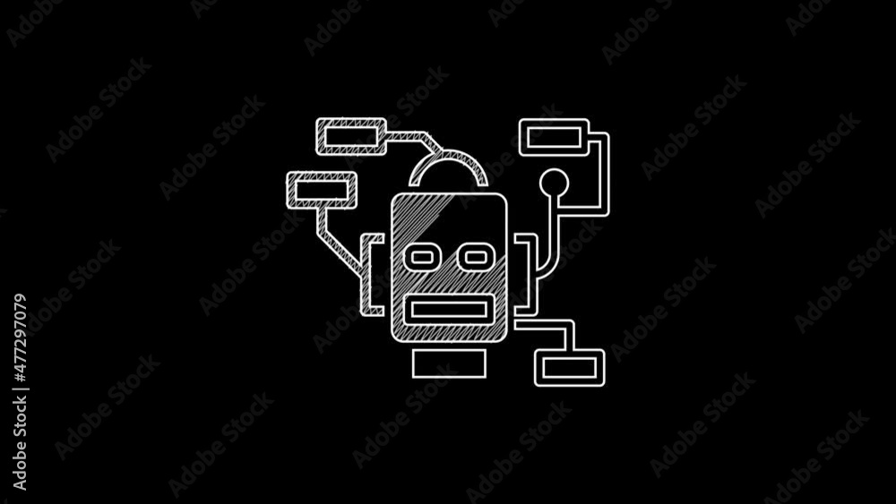 Poster white line robot icon isolated on black background. artificial intelligence, machine learning, cloud