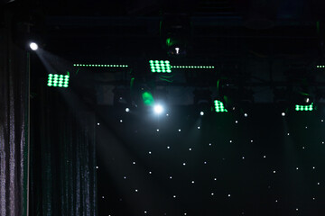 Theatrical scene without actors, scenic light and smoke