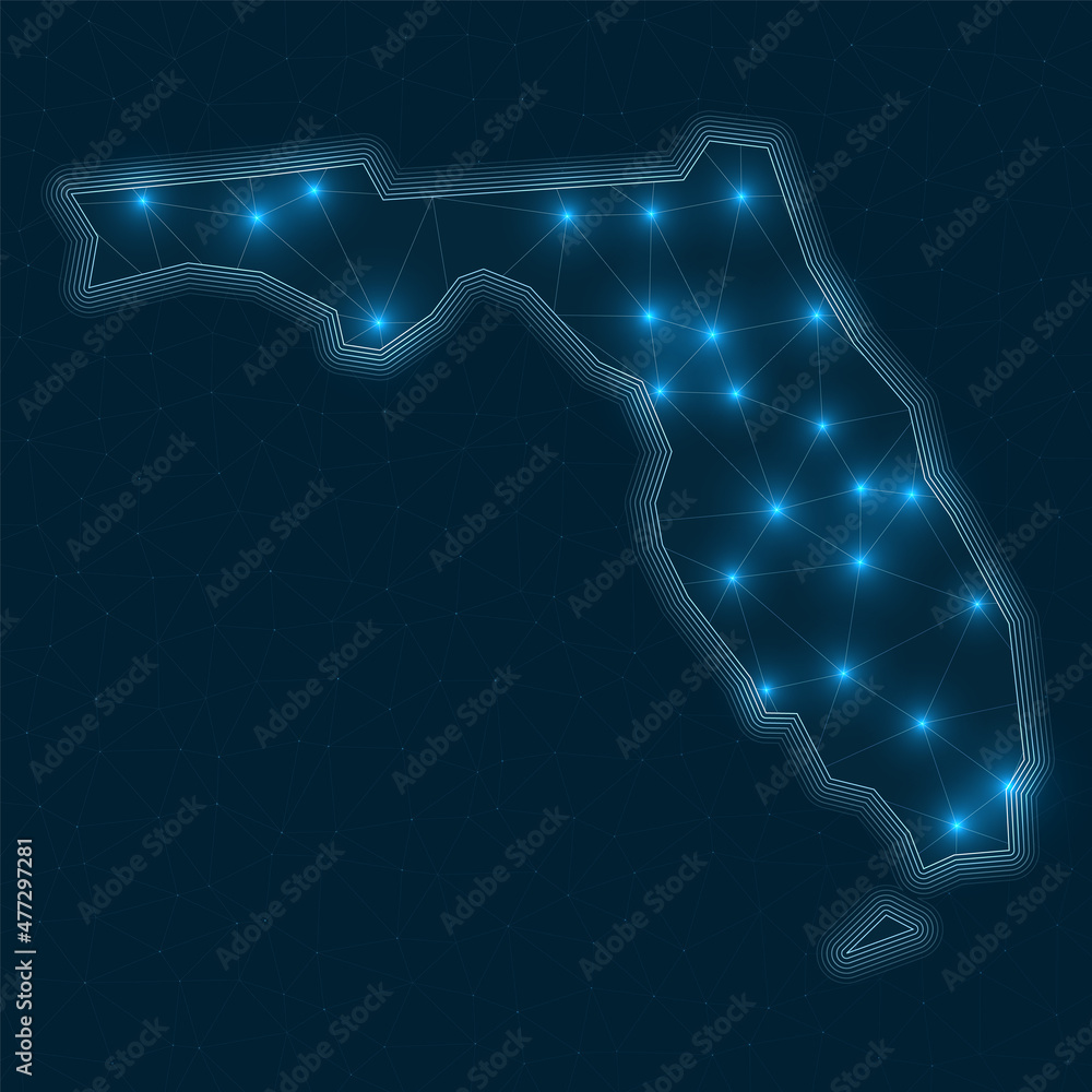 Aufkleber florida network map. abstract geometric map of the us state. digital connections and telecommunicati