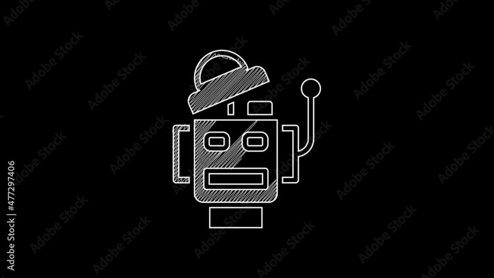 Poster white line robot icon isolated on black background. artificial intelligence, machine learning, cloud