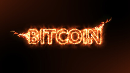 Bitcoin cryptocurrency on fire over black background. Cryptocurrency on the market.