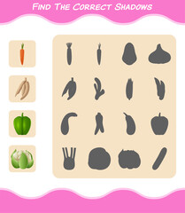 Find the correct shadows of cartoon vegetables. Searching and Matching game. Educational game for pre shool years kids and toddlers