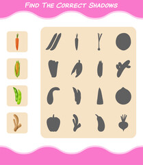 Find the correct shadows of cartoon vegetables. Searching and Matching game. Educational game for pre shool years kids and toddlers