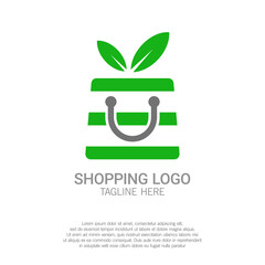 Abstract shopping bag and leaf. Suitable for logo template of organic shop and go green e commerce.