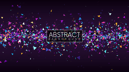 Abstract background with flowing colorful glowing triangular fragments. Futuristic header or banner with sharp debris of abstract broken glass. Vector background
