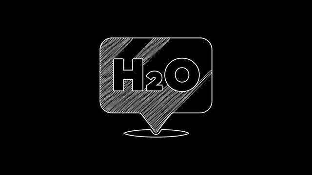 White line Chemical formula for water drops H2O shaped icon isolated on black background. 4K Video motion graphic animation