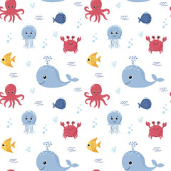 Childish seamless pattern with sea animals. Perfect for kids apparel,fabric, textile, nursery decoration,wrapping paper.