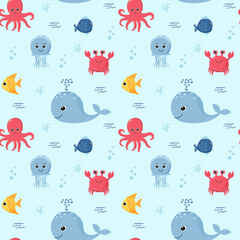 Childish seamless pattern with sea animals. Perfect for kids apparel,fabric, textile, nursery decoration,wrapping paper.