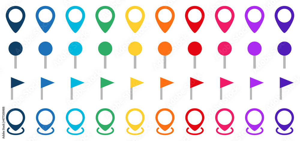 Aufkleber set of colorful location pointers, marker on map. point of location, pin location signs. flag, pin, 