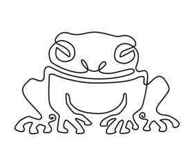 Sitting amphibian frog. Humorous image. Continuous line drawing. Vector illustration