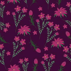 Seamless pattern with purple flowers, vector  background