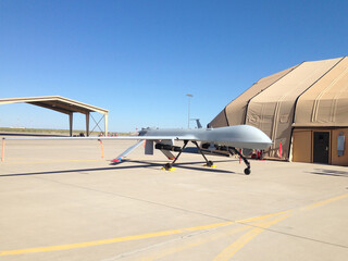 A generic-looking military MQ-1 predator unmanned aerial vehicle drone (all decals removed) with...