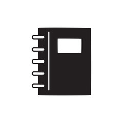 Notebook Icon in black flat glyph, filled style isolated on white background