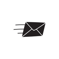 Send Mail Icon in black flat glyph, filled style isolated on white background