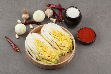 Cabbage, kimchi, kimchi iron, kimchi ingredients, cabbage, half, cut, yellow, agricultural...