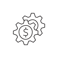 Money working icon on Dollar coins as cogwheels or gears. Line style icon isolated on white background