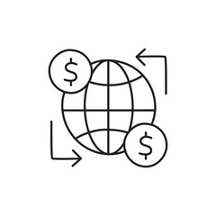 Global Finance Icon  in black line style icon, style isolated on white background