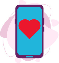 Illustration of a smartphone with a heart, receives a message on the screen. The concept of social networks and mobile devices.