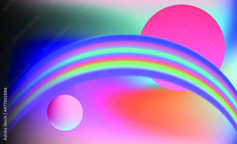 Poster abstract fantasy background with rainbow on bright colorful sky.