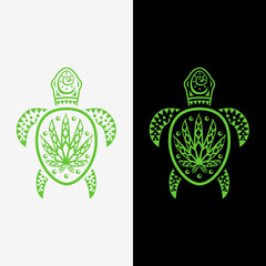 Sea turtle with marijuana. Illustration of a sea turtle with marijuana and decorations.