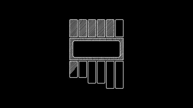 White line Pan flute icon isolated on black background. Traditional peruvian musical instrument. Zampona. Folk instrument from Peru, Bolivia and Mexico. 4K Video motion graphic animation