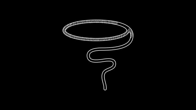 White line Lasso icon isolated on black background. 4K Video motion graphic animation