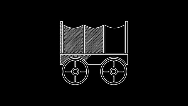 White line Wild west covered wagon icon isolated on black background. 4K Video motion graphic animation