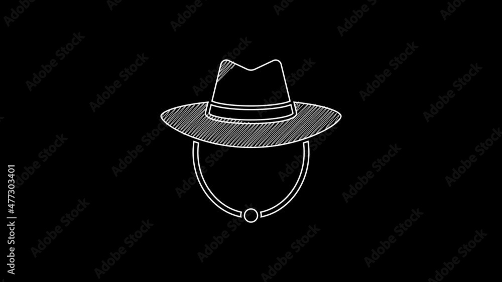 Canvas Prints white line western cowboy hat icon isolated on black background. 4k video motion graphic animation