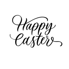 Happy Easter black linear lettering with swooshes.Design for holiday greeting card and invitation of the happy Easter day.