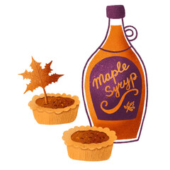 Hand drawn isolated maple tarts. Maple tarts illustration clipart. Seasonal autumn treatment. Traditional canadian desert.