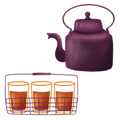 Hand drawn isolated traditional indian chai. Chai illustration clipart. 
