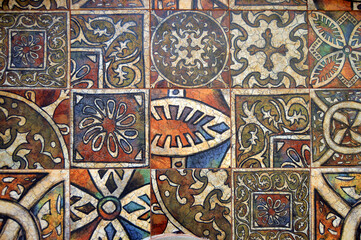 Decorative tiles in medieval artistic style for backgrounds and architectural baseboards 