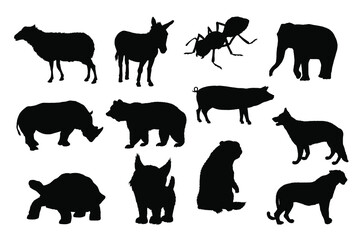 Silhouettes, wild and pet animals. Vector.