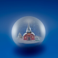 3d Christmas snow sphere. Winter glass ball.