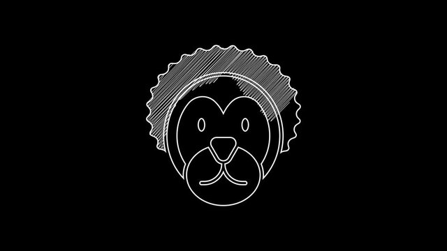 White line Wild lion icon isolated on black background. 4K Video motion graphic animation
