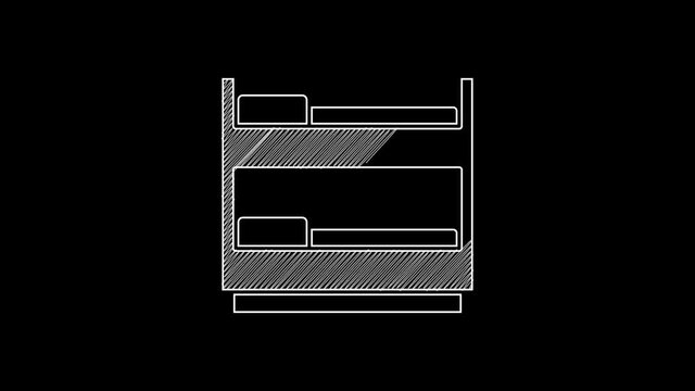 White line Bunk bed icon isolated on black background. 4K Video motion graphic animation