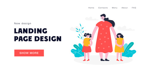 Woman reconciling children vector illustration. Female characters trying make peace between two little girls after quarrel. Child conflict concept for banner, website design, landing web page