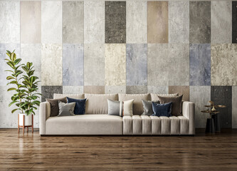 Illustration 3D rendering large luxury modern bright interiors Living room mockup computer digitally generated image