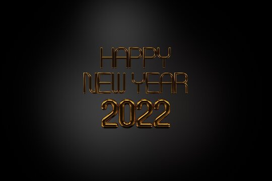 Happy New 2022 Year. Holiday vector illustration of golden metallic numbers 2022 and sparkling glitters pattern. Realistic 3d sign. Festive poster or banner design