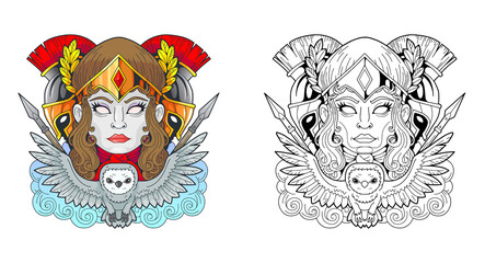 mythological ancient greek goddess Athena, illustration design