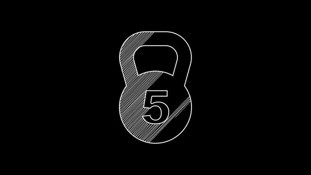 White line Weight icon isolated on black background. Kilogram weight block for weight lifting and scale. Mass symbol. 4K Video motion graphic animation