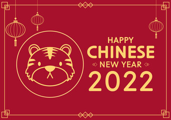Fototapeta na wymiar Happy Chinese new year. Year of Tiger. Chinese new year 2022 poster. Tiger face symbol.