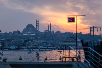Sunset Colorful in the Istanbul Bosphorus, Eminonu Istanbul Turkey