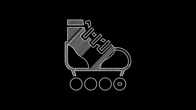 White line Roller skate icon isolated on black background. 4K Video motion graphic animation