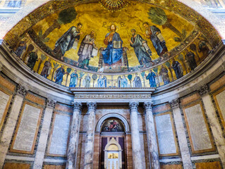 Rome, Italy, June 2017- closer view of a fresco inside the main altar of San Paolo Fuori le Mura, also known as St. Paul's outside the Walls