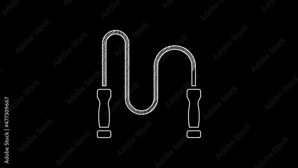 Sticker White line Jump rope icon isolated on black background. Skipping rope. Sport equipment. 4K Video motion graphic animation