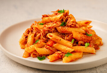 Plate CHICKEN PASTA Like an Italian close -up
