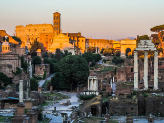Fototapeta na wymiar View of Foro Romano by the afternoon, from a viewpoint close to the Musei Capitolini - Rome, Italy